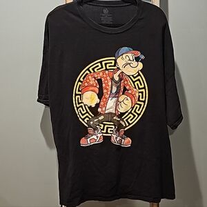 Popey The Sailor Man Graphic Ganster Short Sleeve Black T-Shirt - Unisex